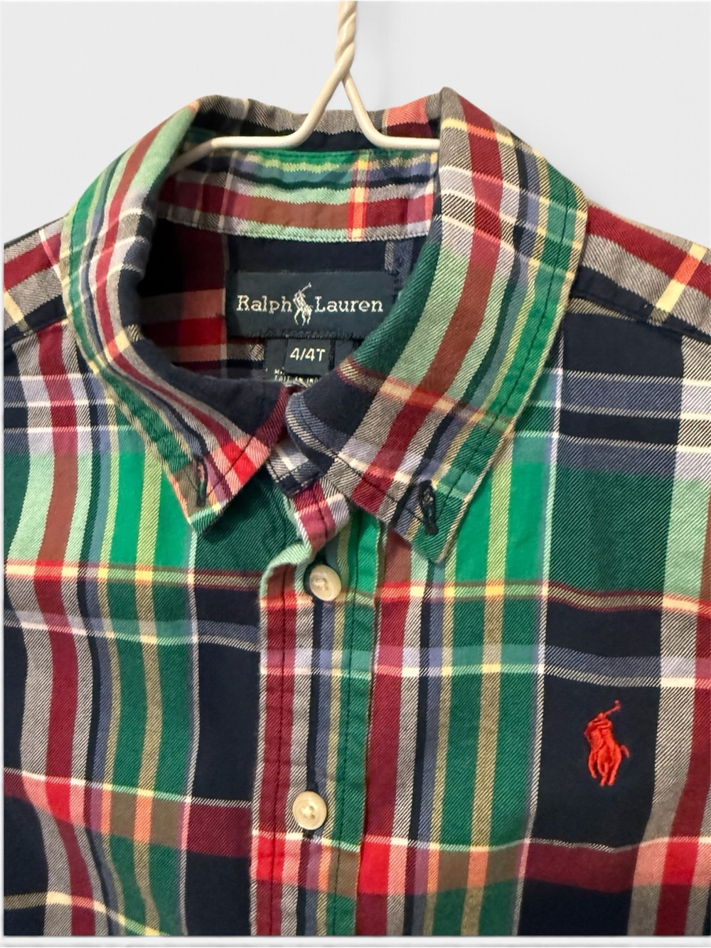 Ralph Lauren Toddler Boy Green Navy Red Plaid Button-Down Shirt Size 4T